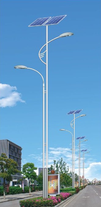 8-12米白色双灯杆海螺臂LED双灯头太阳能路灯TYN-01903 